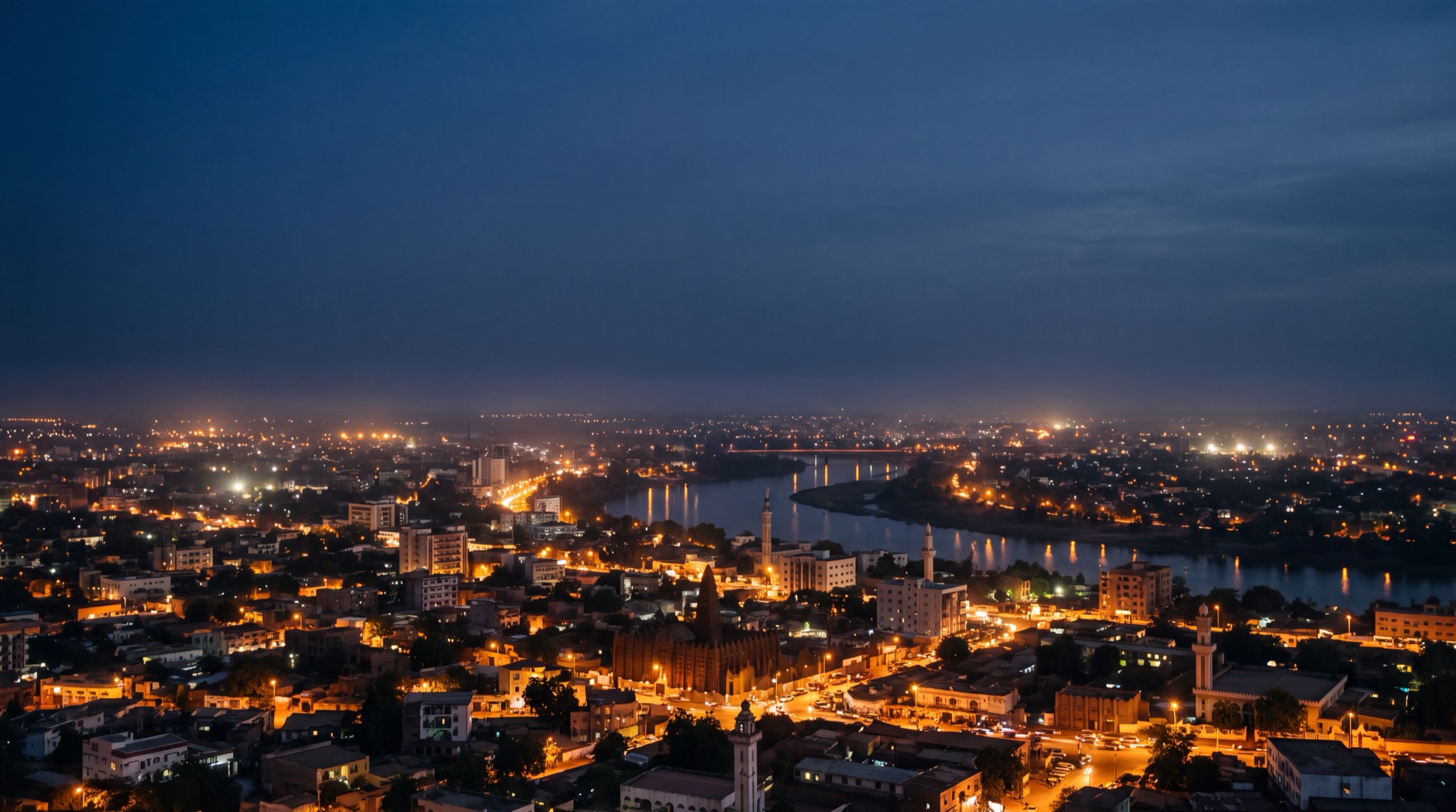 Night view of Bamako, on the Niger river